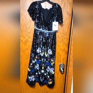Black Sequin Floral Dress Size 2